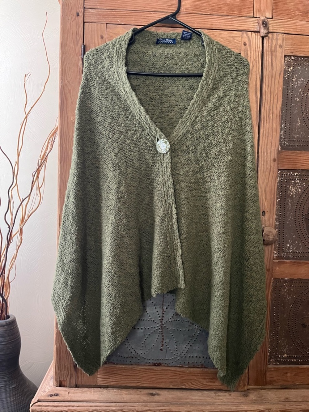 WIND RIVER  Olive Green Knit Poncho Sweater
